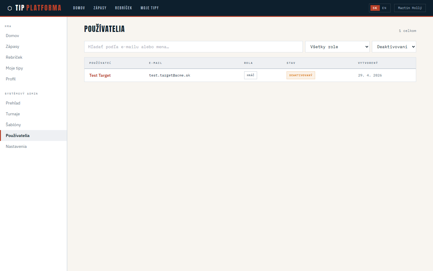 Users list deactivated filter