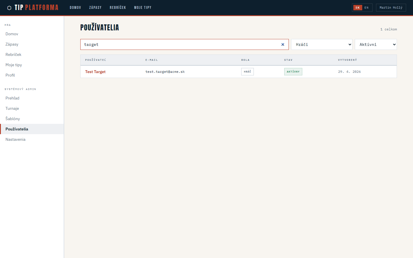 Users list all filters applied