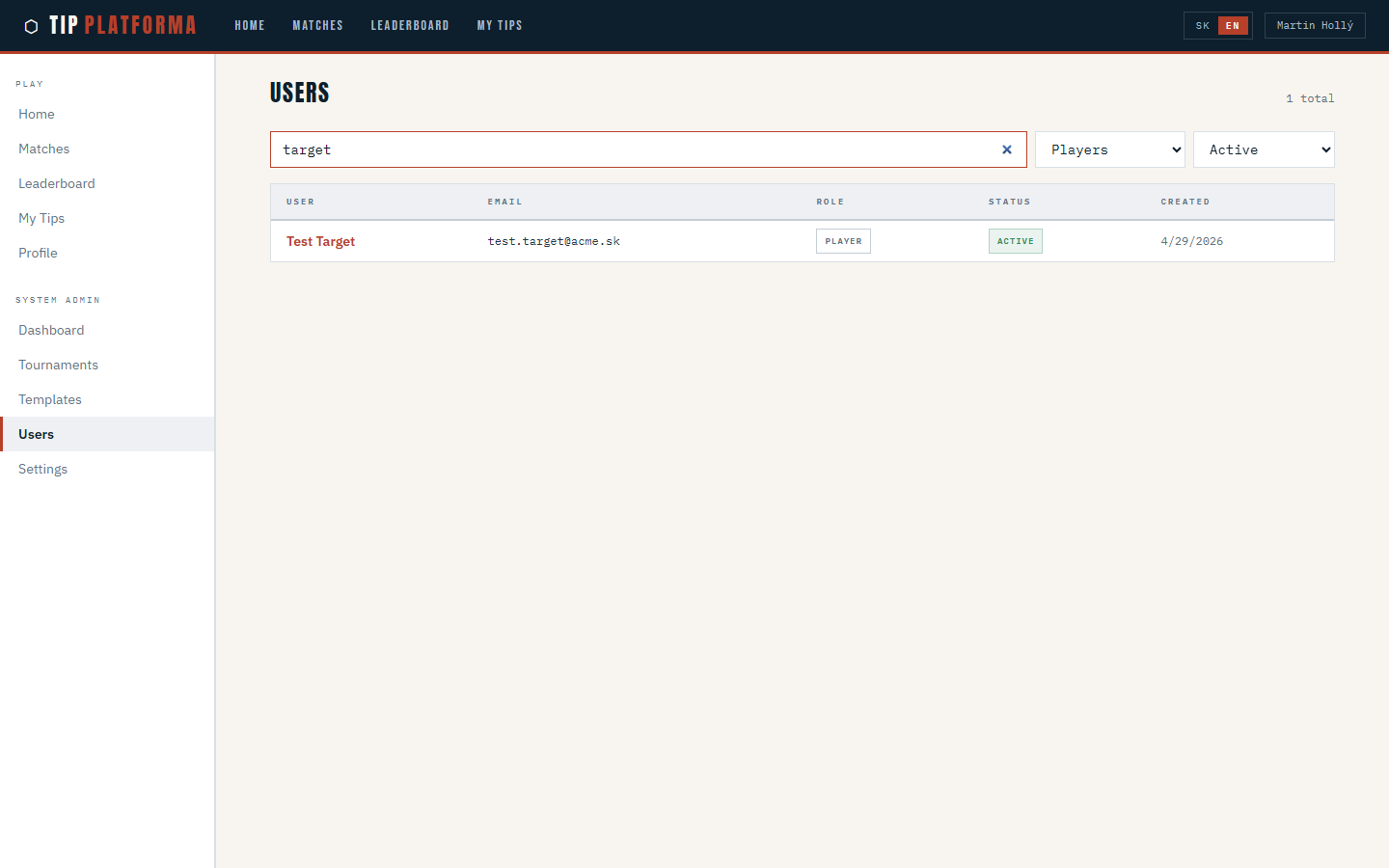 Users list all filters applied